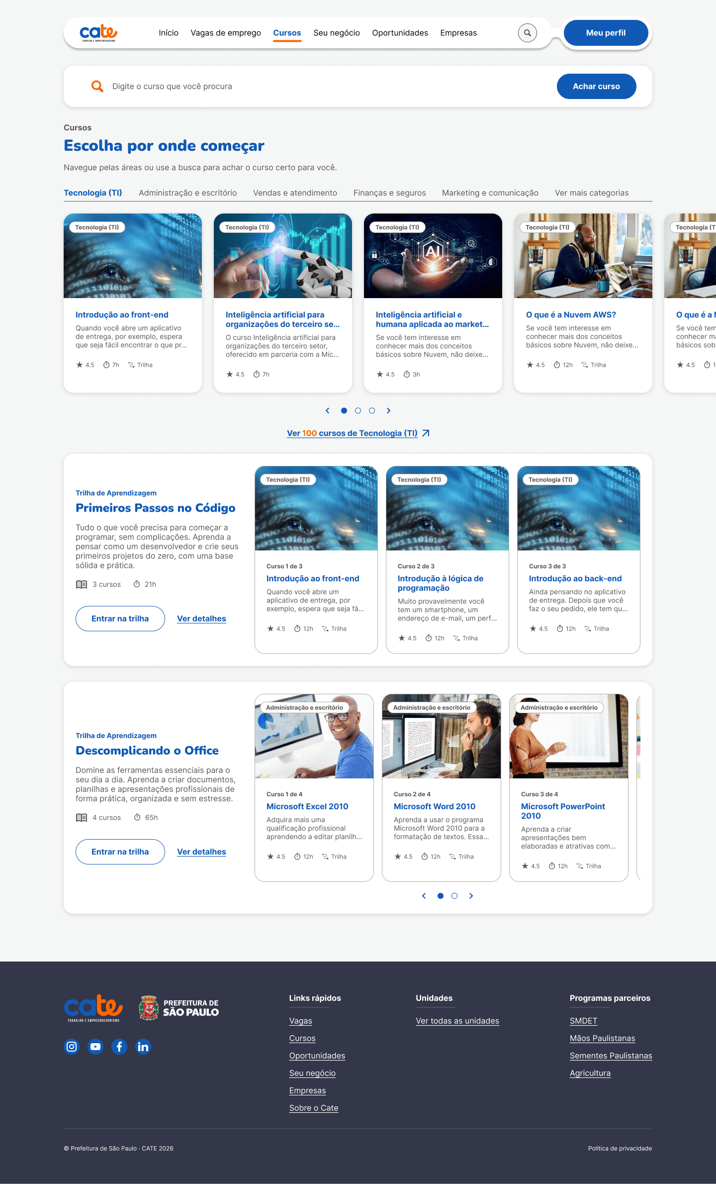 Cate platform courses section — desktop