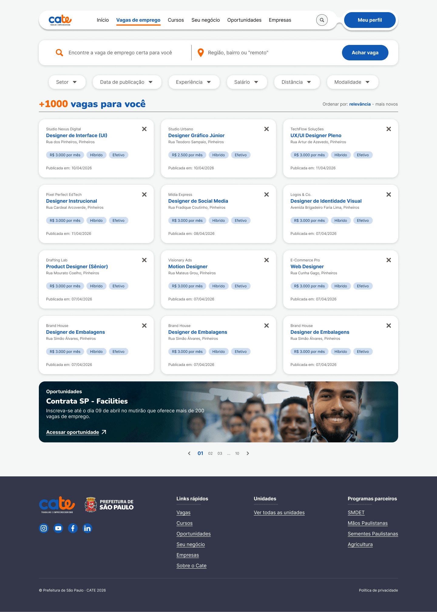 Cate platform jobs section — desktop