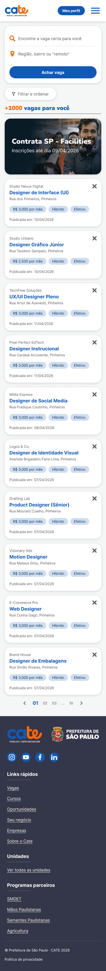 Cate platform jobs section — mobile